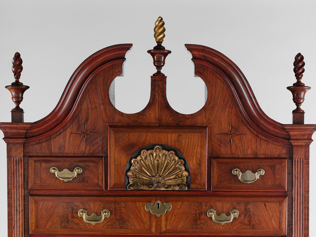 style mirror with double side scroll pediment top